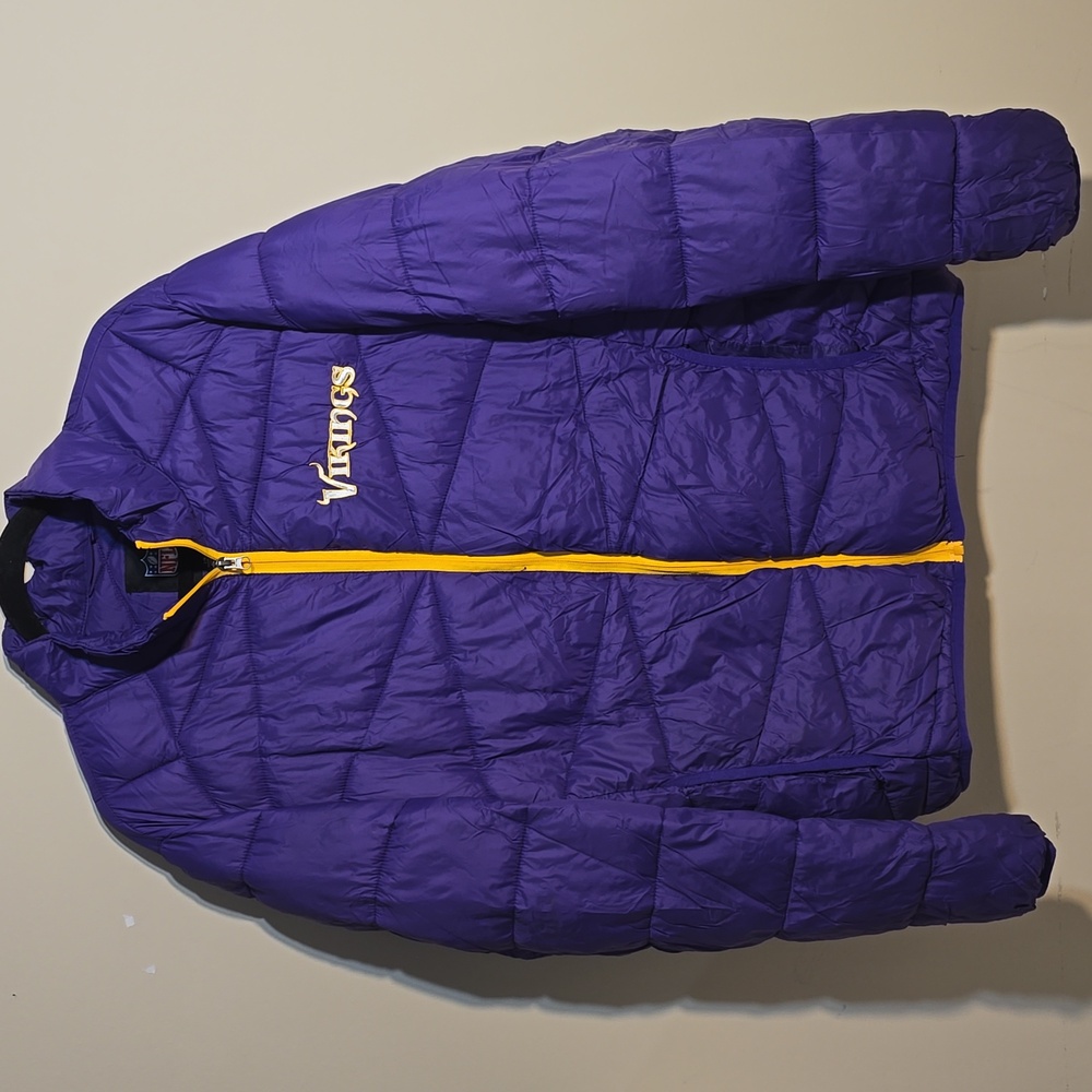 Mens Womens Minnesota Vikings Purple Gold Zip Up Nylon Puffer Jacket Size Large